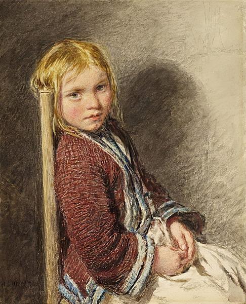 The shy sitter by William Henry Hunt Naturalism Art dated 1840