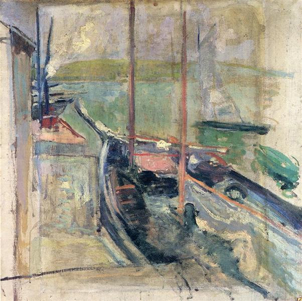 Harbor Scene by John Henry Twachtman Impressionism Art dated 1900