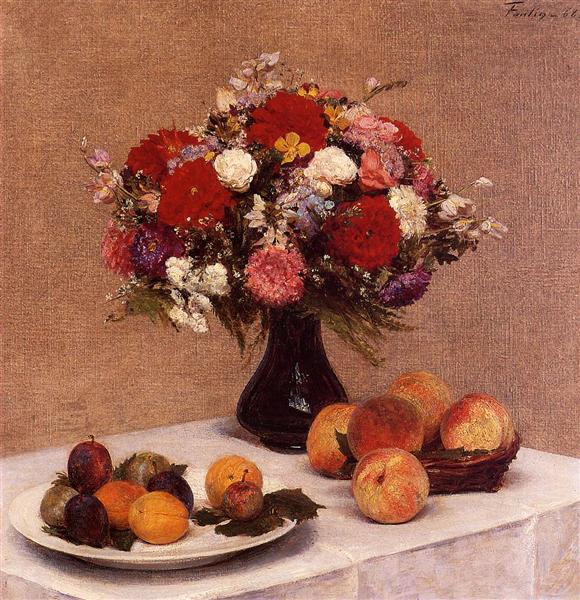 Flowers and Fruit by Henri Fantin-Latour Realism Art dated 1868