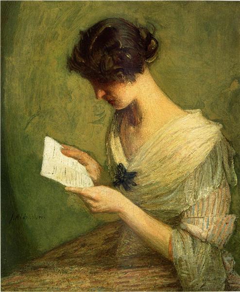 The Letter by Julian Alden Weir Impressionism Art dated 1910