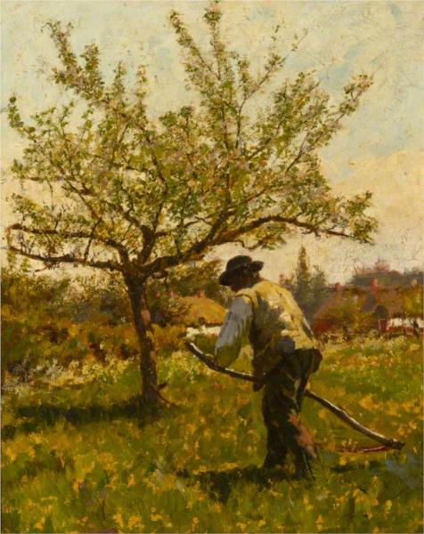 A Man Scything in an Orchard by James Charles Impressionism Art