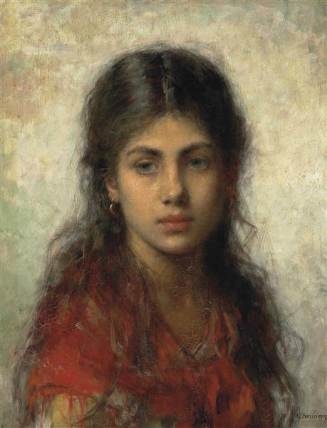 Girl with a red shawl by Alexei Harlamoff Realism Art