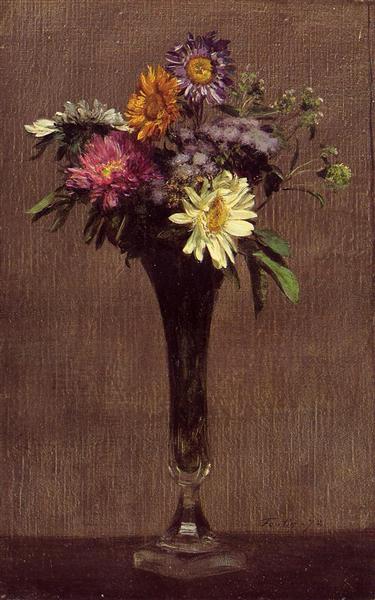 Daisies and Dahlias by Henri Fantin-Latour Realism Art dated 1872