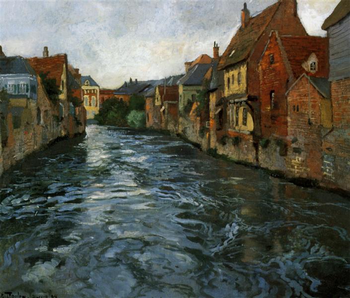 Riverside, View of Abbeville by Frits Thaulow Impressionism Art dated 1894