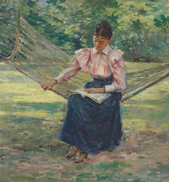 Girl in Hammock by Theodore Robinson Impressionism Art dated 1894