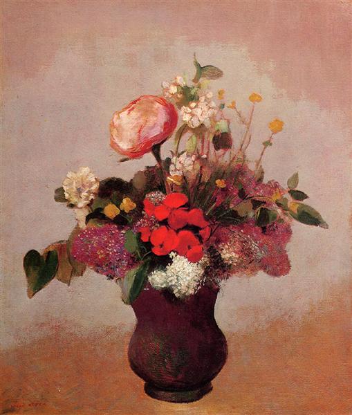 Flowers in aa Brown Vase by Odilon Redon Realism Art dated 1904