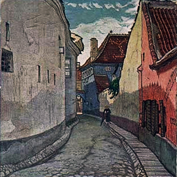 Vilno. Side street Piles (Bernardine). by Mstislav Dobuzhinsky Symbolism Art dated 1906