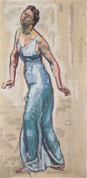 Border woman figure in blue Gwand by Ferdinand Hodler Art Nouveau (Modern) Art dated 1915