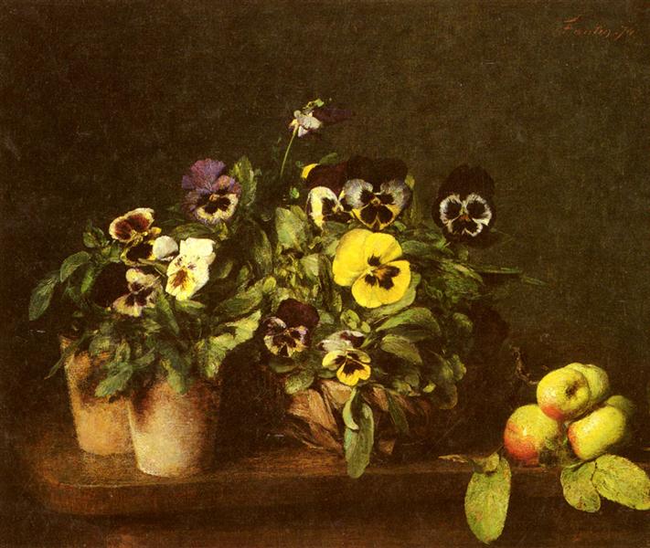 Still Life With Pansies by Henri Fantin-Latour Realism Art dated 1874