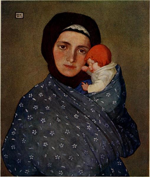 MOTHER AND CHILD AT MENGUSZFALVA by Marianne Stokes Impressionism Art dated 1909