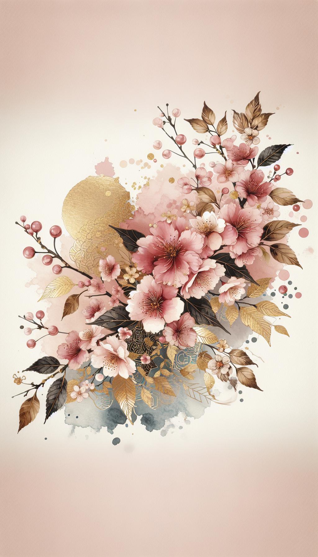 Aureate Sakura: Luxuriant Aurulent Japanese Watercolor Art