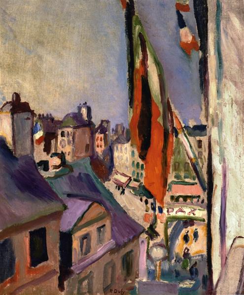 Flag Decorated Street by Pierre-Auguste Renoir Impressionism Art dated 1906