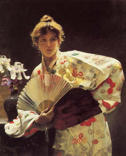 Lady with a Fan by Charles Sprague Pearce Japonism Art dated 1883