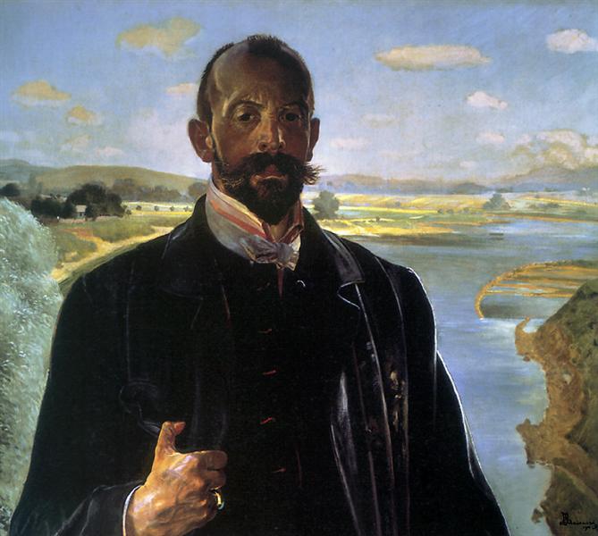 Self-portrait, vistula river behind by Jacek Malczewski Art Nouveau (Modern) Art