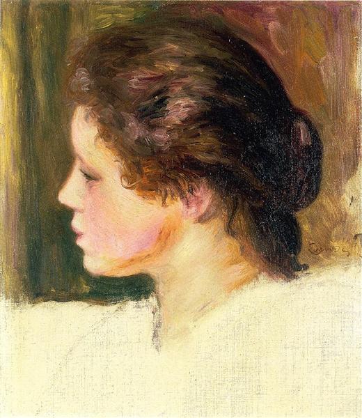 Woman`s Head by Pierre-Auguste Renoir Impressionism Art dated 1887