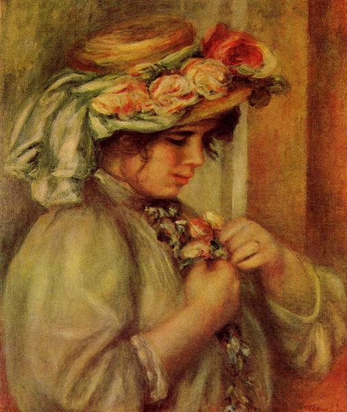 Young Girl in a Hat by Pierre-Auguste Renoir Impressionism Art dated 1900