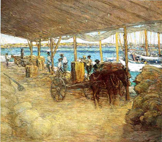 The Wharves, Nassau by Julian Alden Weir Impressionism Art dated 1913