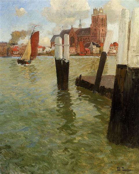 The Pier, Dordrecht by Frits Thaulow Impressionism Art dated 1905