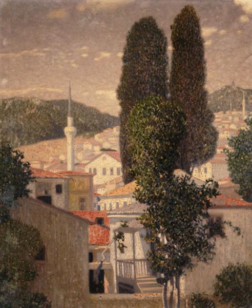 Landscape from Kavala by Konstantinos Parthenis Post-Impressionism Art dated 1904