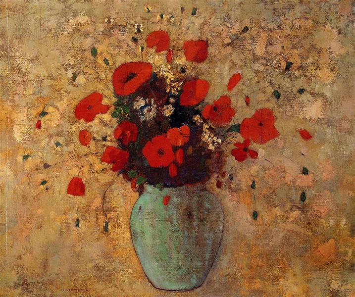 Vase of poppies by Odilon Redon Realism Art