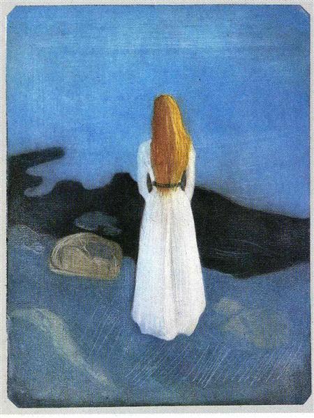 Young woman on the shore by Edvard Munch Symbolism Art dated 1896