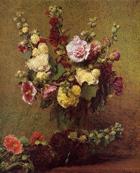 Hollyhocks by Henri Fantin-Latour Realism Art dated 1892