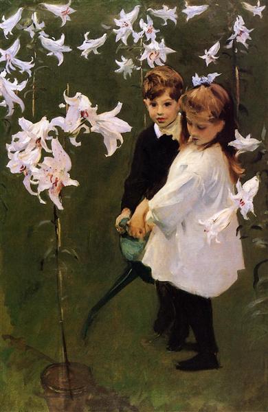 Garden Study of the Vickers Children by John Singer Sargent Realism Art dated 1884