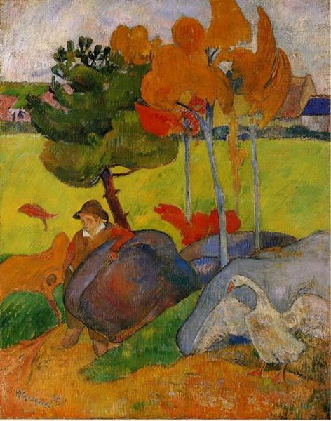 Breton Boy in a Landscape with Goose by Paul Gauguin Post-Impressionism Art dated 1889