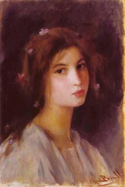 Girl by Joan Brull Art Nouveau (Modern) Art dated 1900