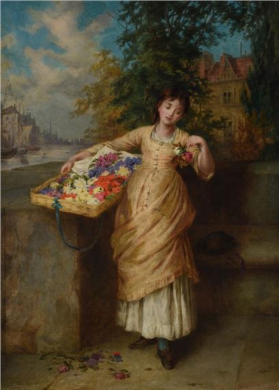 Fading Flowers by Augustus Edwin Mulready Naturalism Art dated 1882