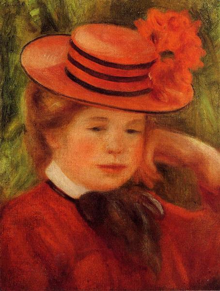 Young Girl in a Red Hat by Pierre-Auguste Renoir Impressionism Art dated 1899