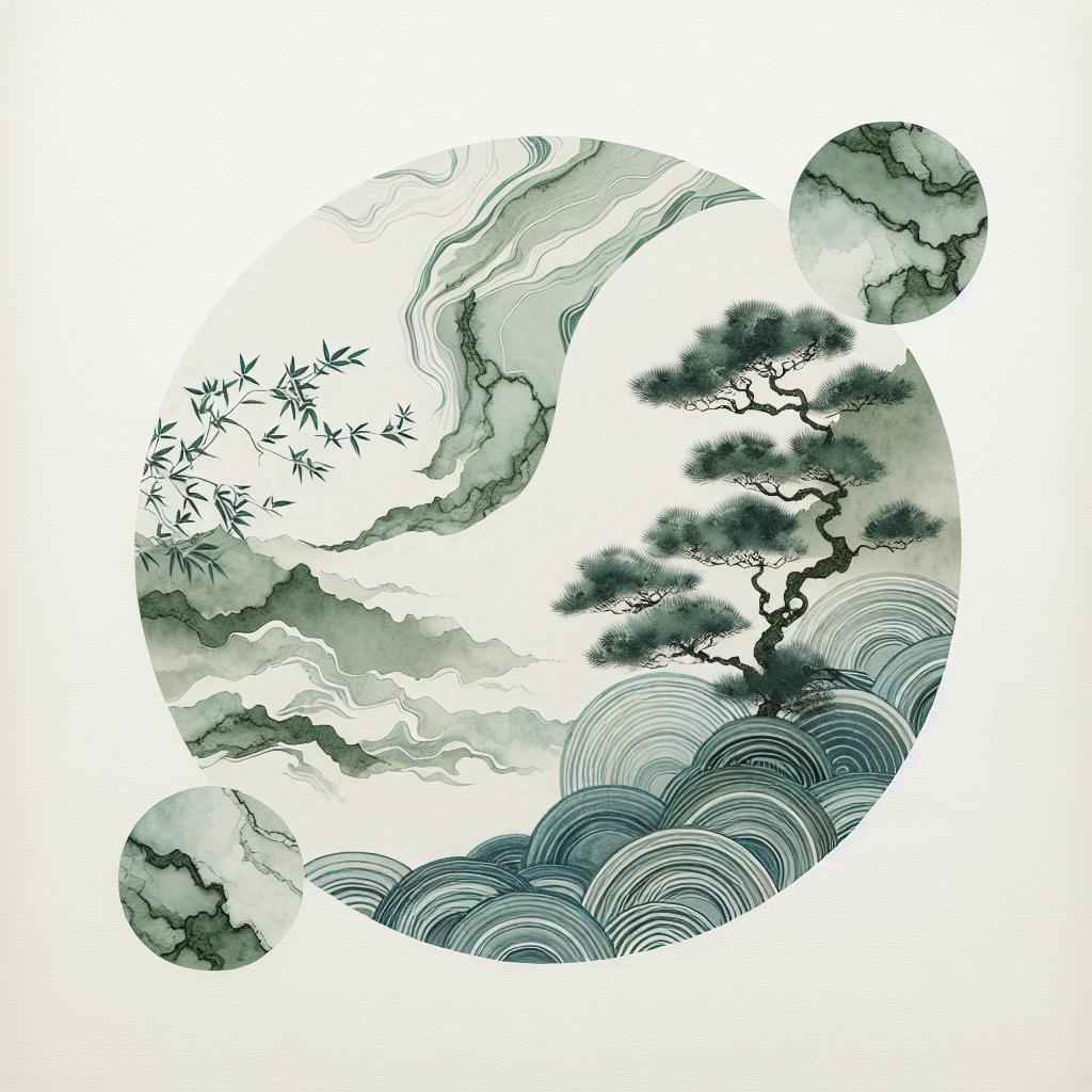 Verdant Atramentous Japanese Watercolor