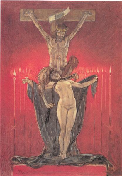 The Satanic. Calvary by Felicien Rops Symbolism Art dated 1882