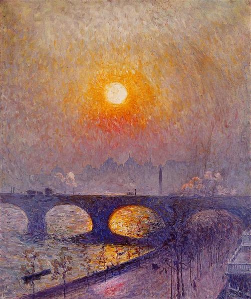 Sunset over Waterloo Bridge by Emile Claus Luminism Art dated 1916