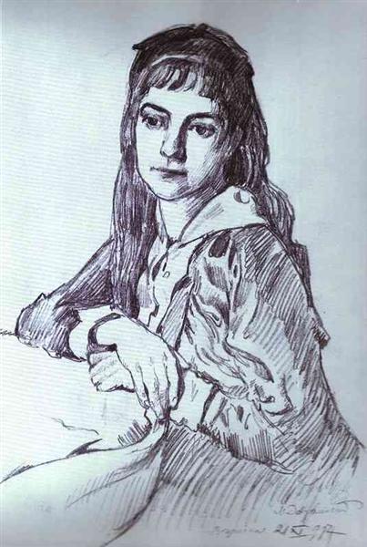 Portrait of the Artist&#39;s Daughter, Vera by Mstislav Dobuzhinsky Art Nouveau (Modern) Art dated 1914