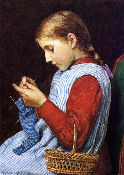 Girl Knitting by Julian Alden Weir Impressionism Art