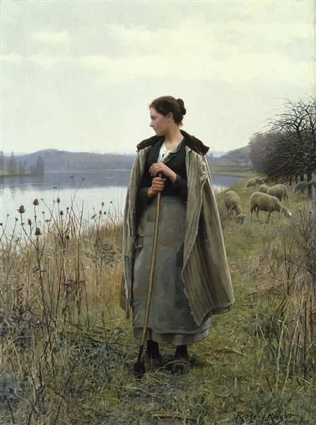 The Shepherdess of Rolleboise by Daniel Ridgway Knight Realism Art dated 1896