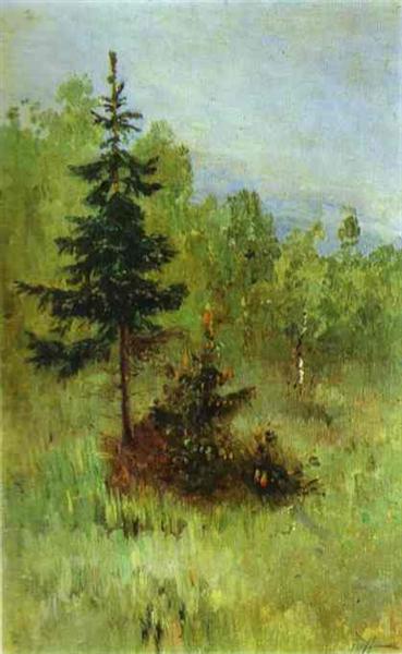 A Firtree by Mikhail Nesterov Impressionism Art dated 1890