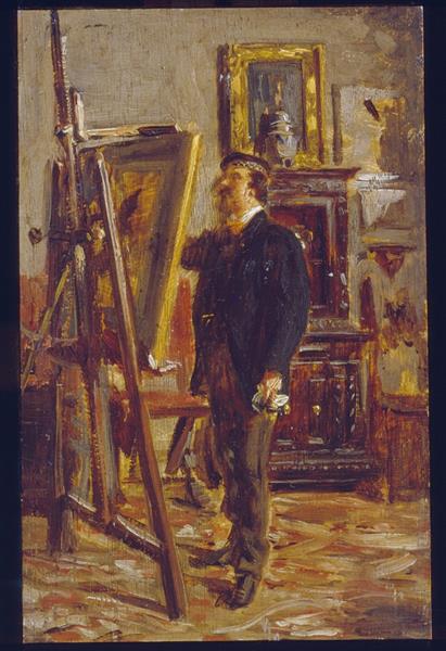 Cristiano Banti at the easel by Giovanni Boldini Realism Art dated 1865