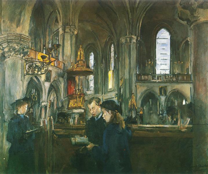 Interior from the Church Trefoldighetskirken by Harriet Backer Naturalism Art dated 1908