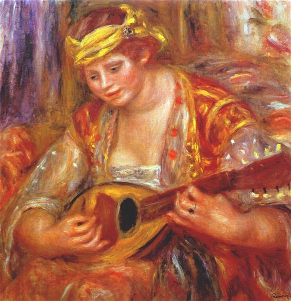 Woman with a mandolin by Pierre-Auguste Renoir Impressionism Art dated 1919