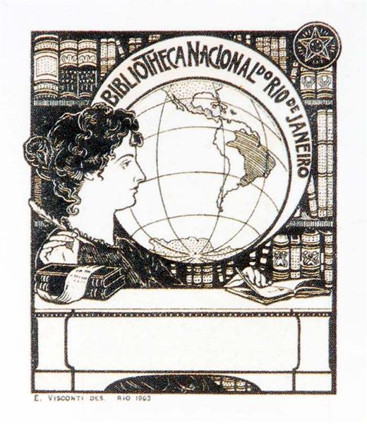 Ex Libris National Library by Eliseu Visconti Art Nouveau (Modern) Art dated 1903