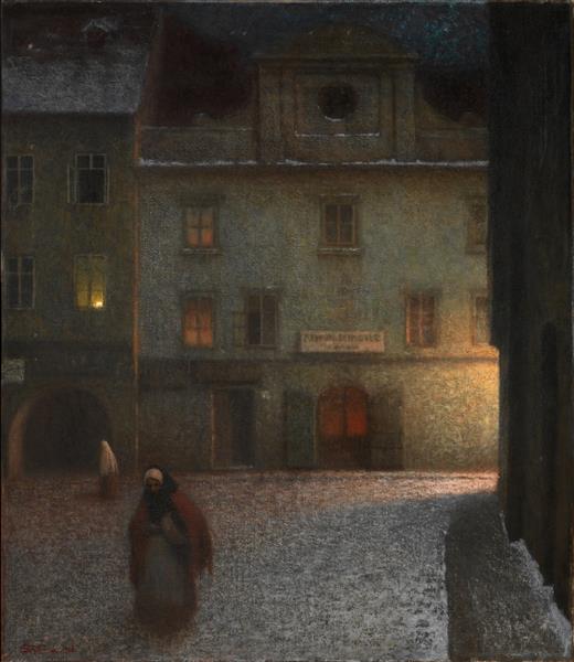 Evening Street by Jakub Schikaneder Realism Art dated 1906