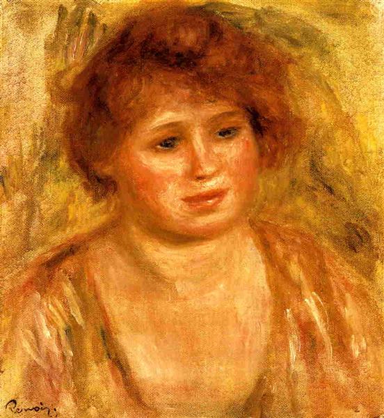 Woman`s Head by Pierre-Auguste Renoir Impressionism Art dated 1919