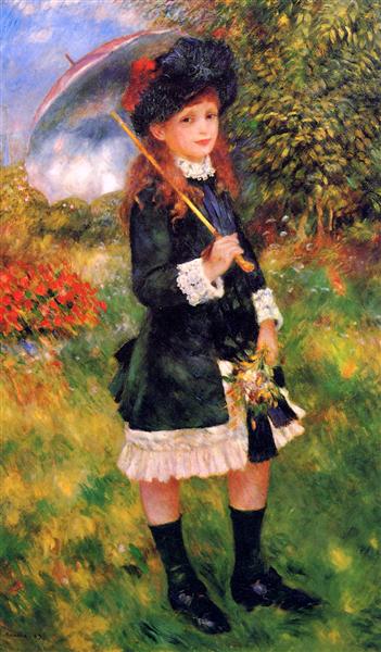 Young Girl with a Parasol (Aline Nun&#232;s) by Pierre-Auguste Renoir Impressionism Art dated 1883