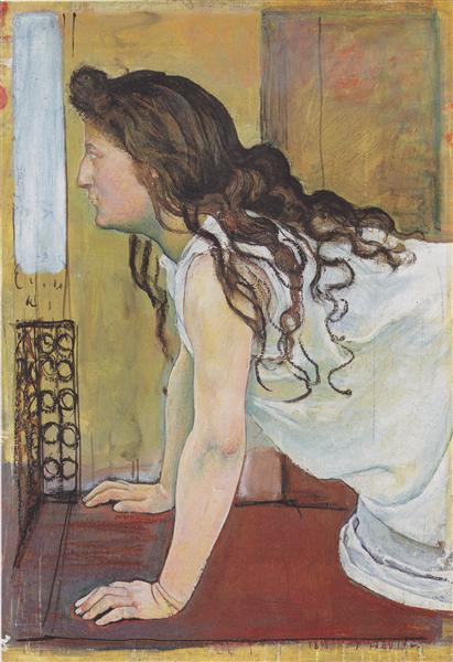 Girl at the Window by Ferdinand Hodler Art Nouveau (Modern) Art dated 1890