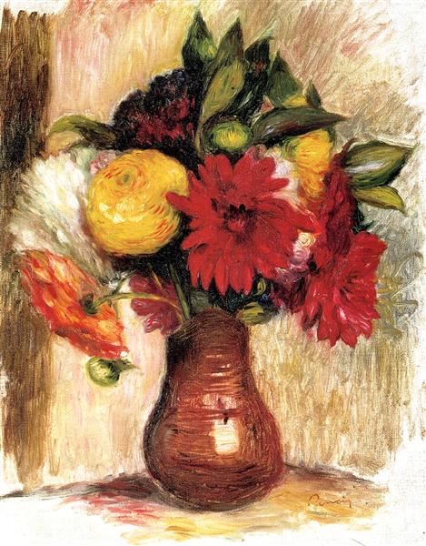 Bouquet of Flowers in an Earthenware Pitcher by Pierre-Auguste Renoir Impressionism Art