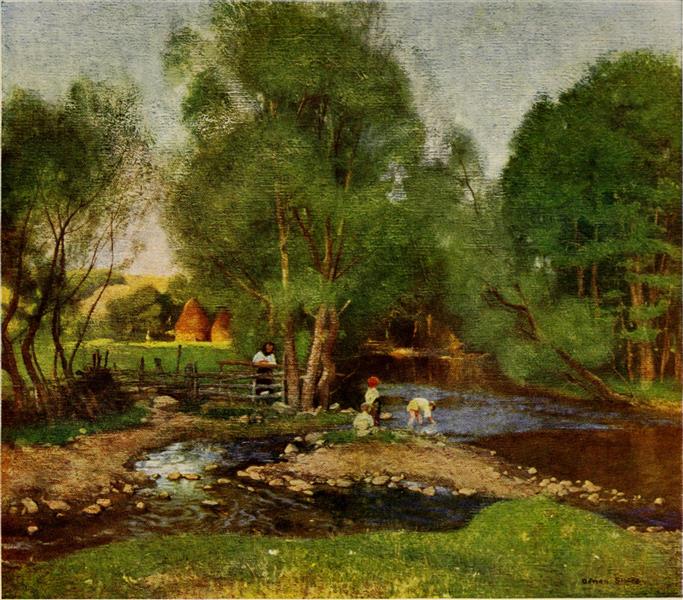 STREAMS IN EAST HUNGARY by Marianne Stokes Impressionism Art dated 1909