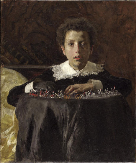 Boy with Toy Soldiers by Antonio Mancini Verism Art dated 1876