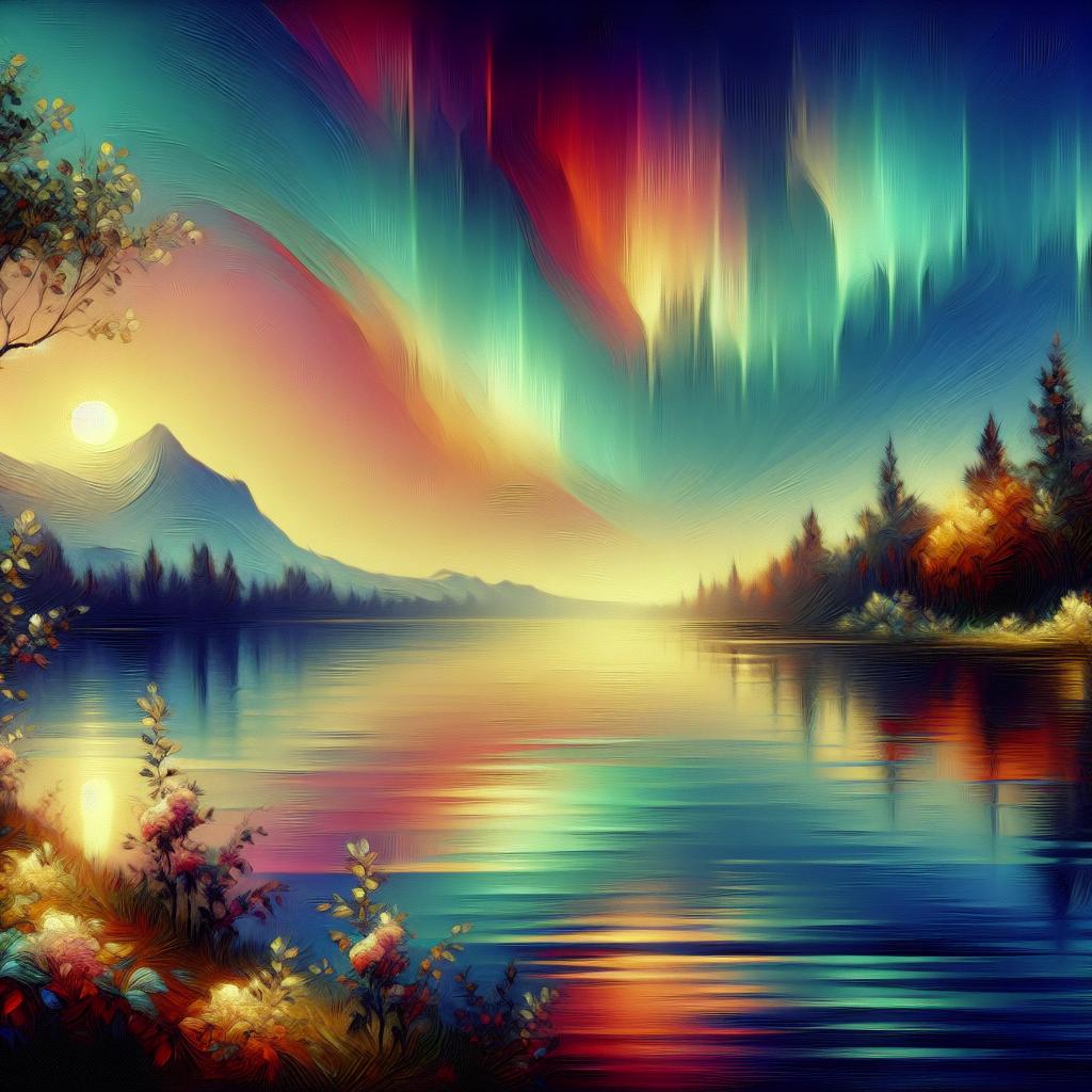 Seraphic Vistas: Ethereal Auroral Landscape Oilpainting Art